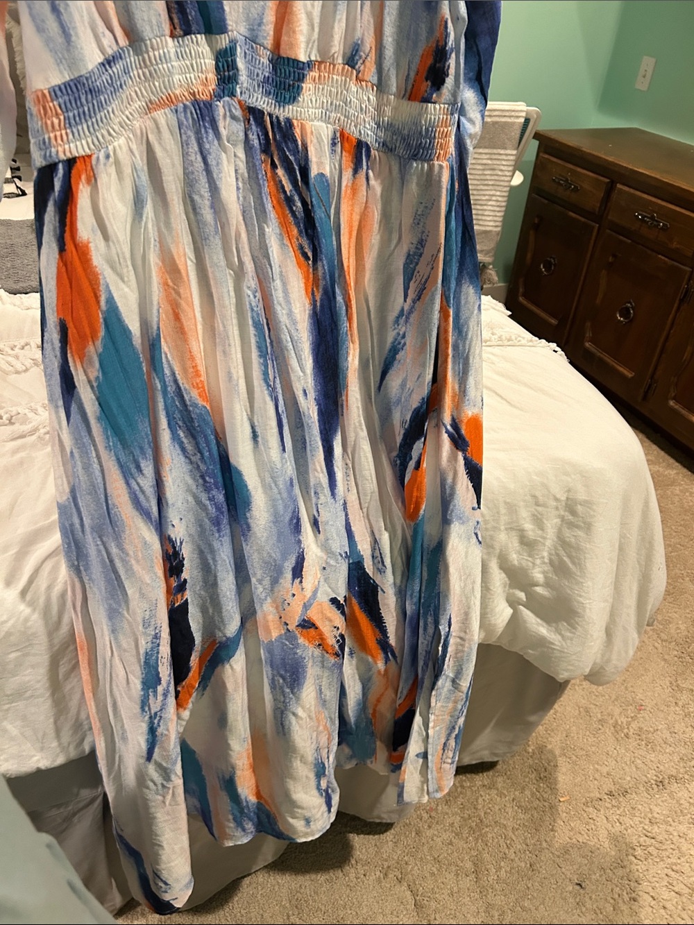 Bloomchic NWT 14-16 Abstract Brushstroke Midi Dress in Blue, Teal & Orange - Picture 7 of 9